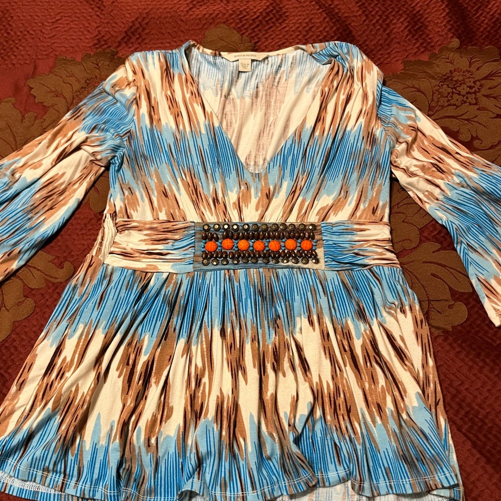Bohemian V-Neck Tunic with Beaded Waist